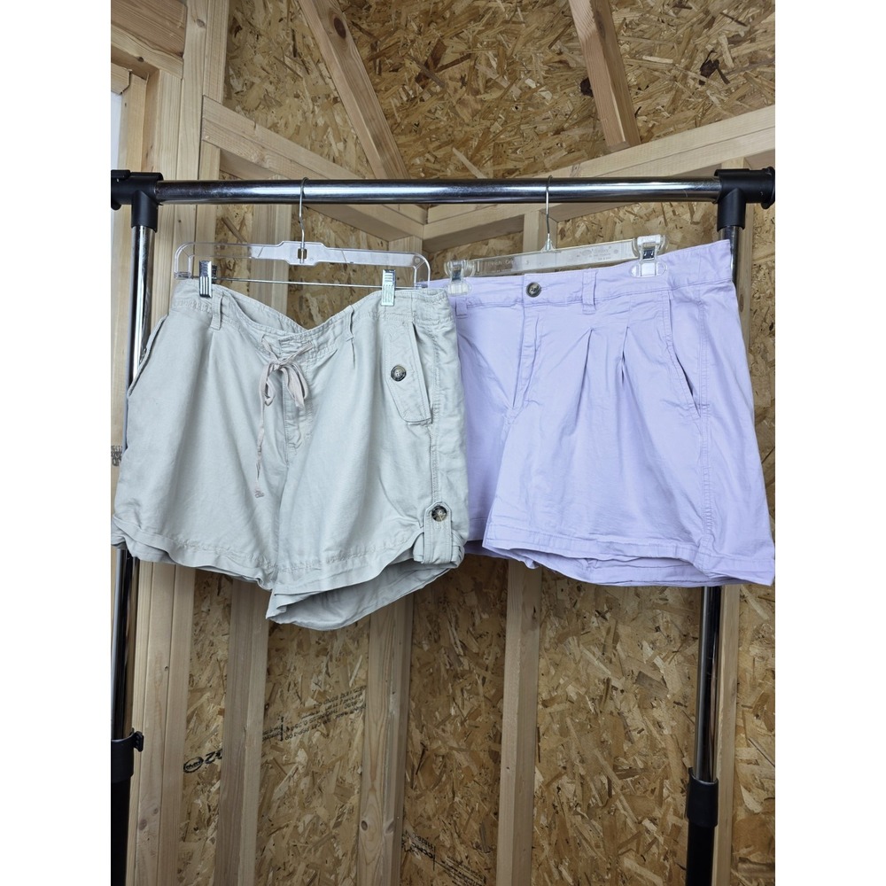Lot Of 2 Size 16  Shorts Women's By A New Day Purple & Liz Claiborne Tan Zipper